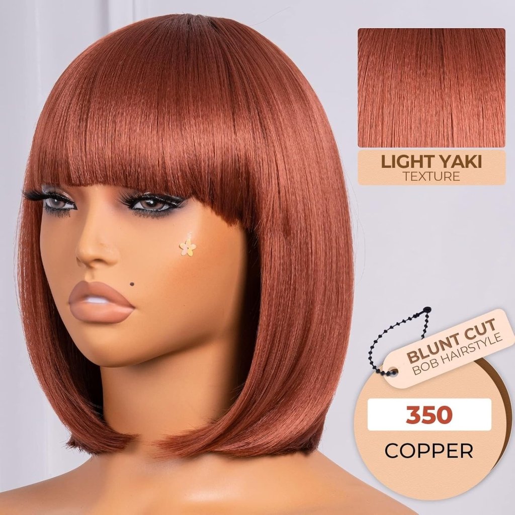 Bob Wig With Bangs Short Bob Wig For Black Women Light Yaki Straight Human hair Wigs - Wigtrends