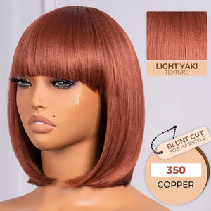 Bob Wig With Bangs Short Bob Wig For Black Women Light Yaki Straight Human hair Wigs - Wigtrends