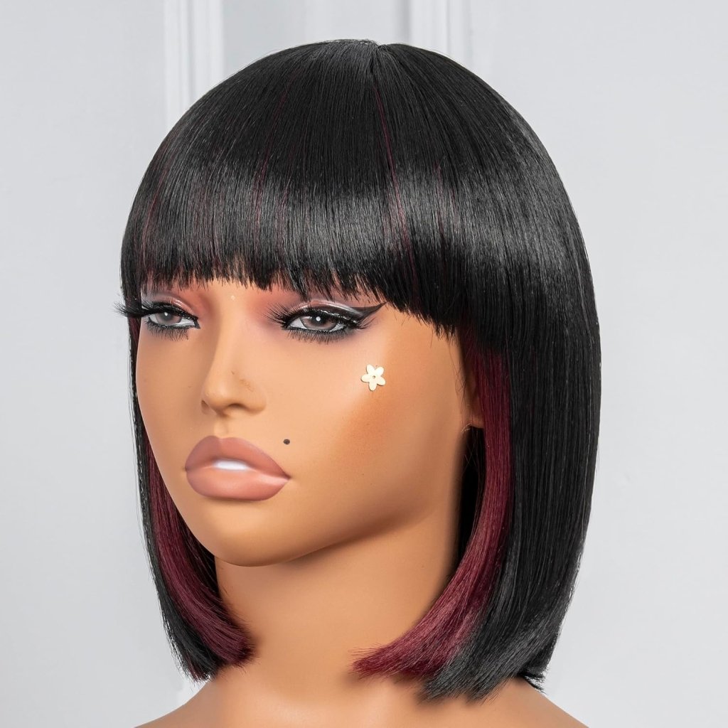 Bob Wig With Bangs Short Bob Wig For Black Women Light Yaki Straight Human hair Wigs - Wigtrends