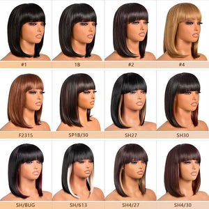 Bob Wig With Bangs Short Bob Wig For Black Women Light Yaki Straight Human hair Wigs - Wigtrends