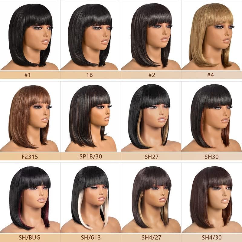 Bob Wig With Bangs Short Bob Wig For Black Women Light Yaki Straight Human hair Wigs - Wigtrends