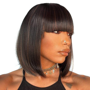 Bob Wig With Bangs Short Bob Wig For Black Women Light Yaki Straight Human hair Wigs - Wigtrends