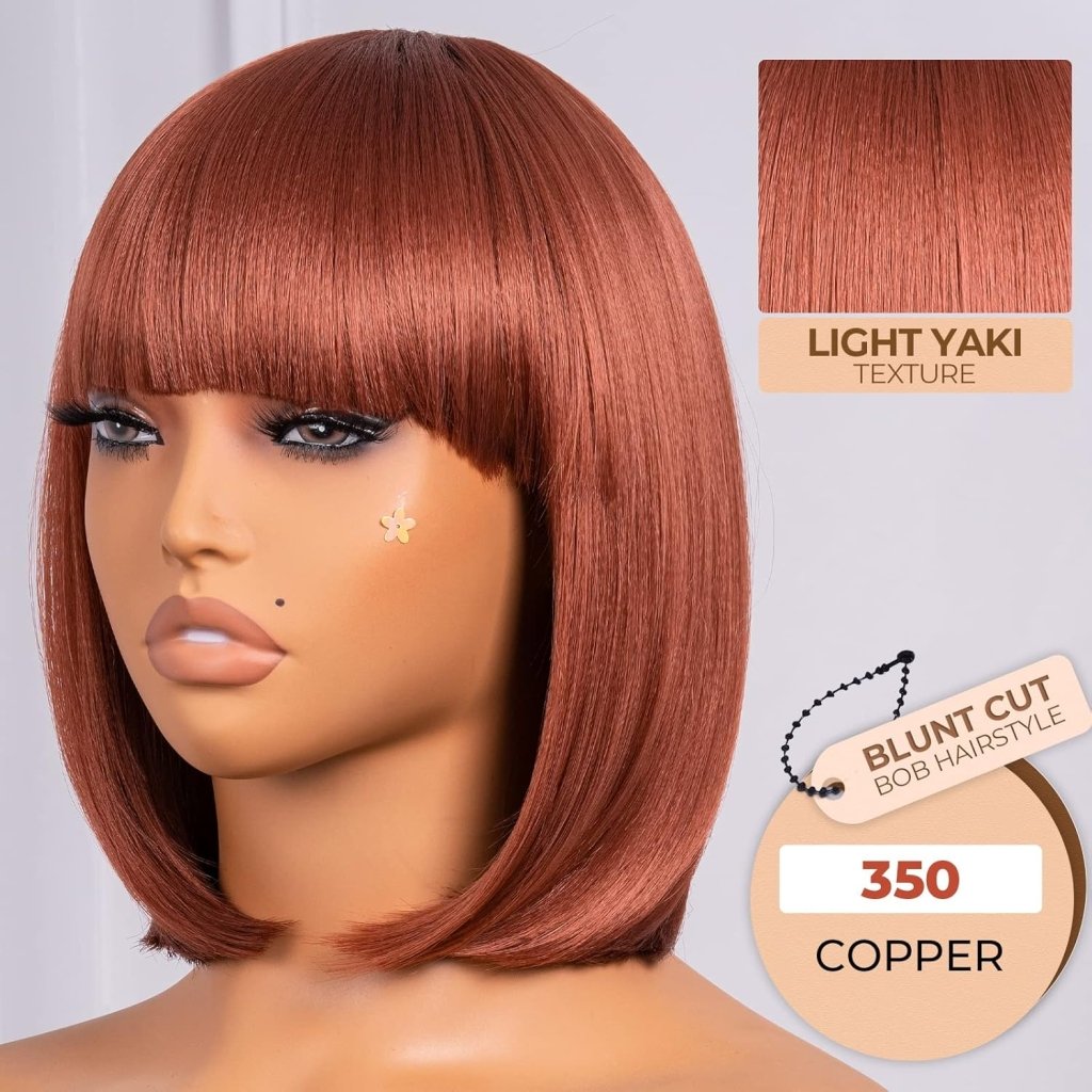 Bob Wig With Bangs Short Bob Wig For Black Women Light Yaki Straight Human hair Wigs - Wigtrends