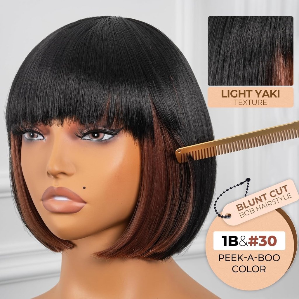 Bob Wig With Bangs Short Bob Wig For Black Women Light Yaki Straight Human hair Wigs - Wigtrends