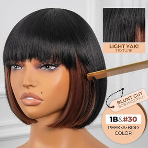 Bob Wig With Bangs Short Bob Wig For Black Women Light Yaki Straight Human hair Wigs - Wigtrends