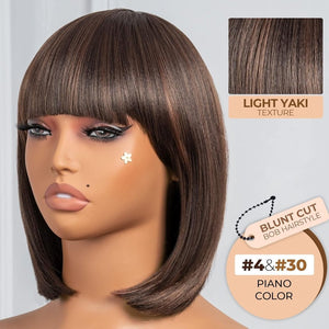 Bob Wig With Bangs Short Bob Wig For Black Women Light Yaki Straight Human hair Wigs - Wigtrends