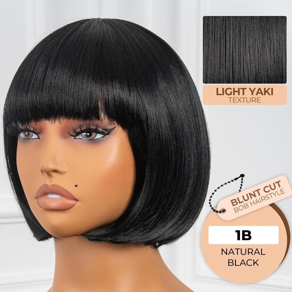 Bob Wig With Bangs Short Bob Wig For Black Women Light Yaki Straight Human hair Wigs - Wigtrends