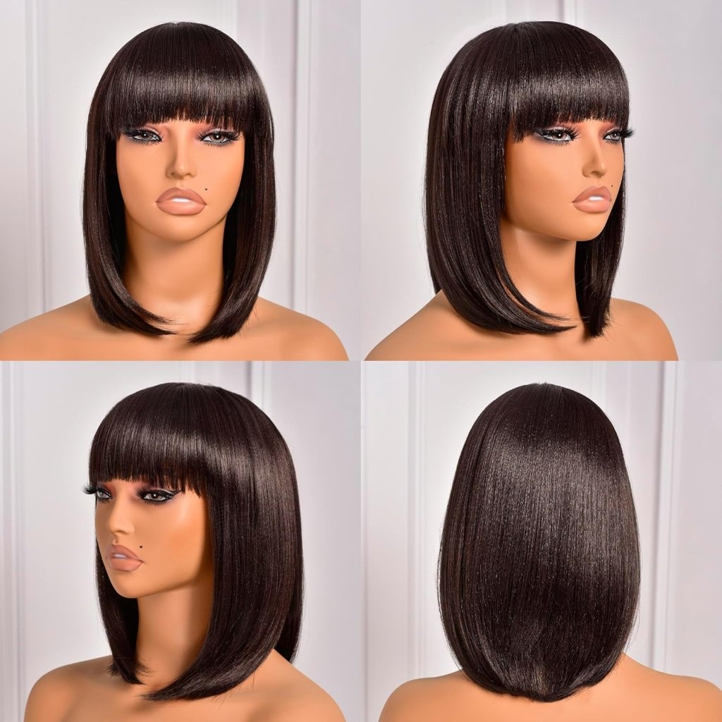 Bob Wig With Bangs Short Bob Wig For Black Women Light Yaki Straight Human hair Wigs - Wigtrends