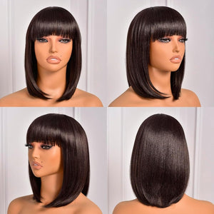 Bob Wig With Bangs Short Bob Wig For Black Women Light Yaki Straight Human hair Wigs - Wigtrends