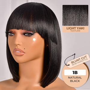 Bob Wig With Bangs Short Bob Wig For Black Women Light Yaki Straight Human hair Wigs - Wigtrends