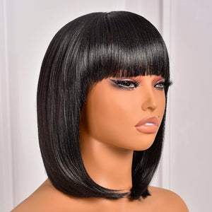 Bob Wig With Bangs Short Bob Wig For Black Women Light Yaki Straight Human hair Wigs - Wigtrends