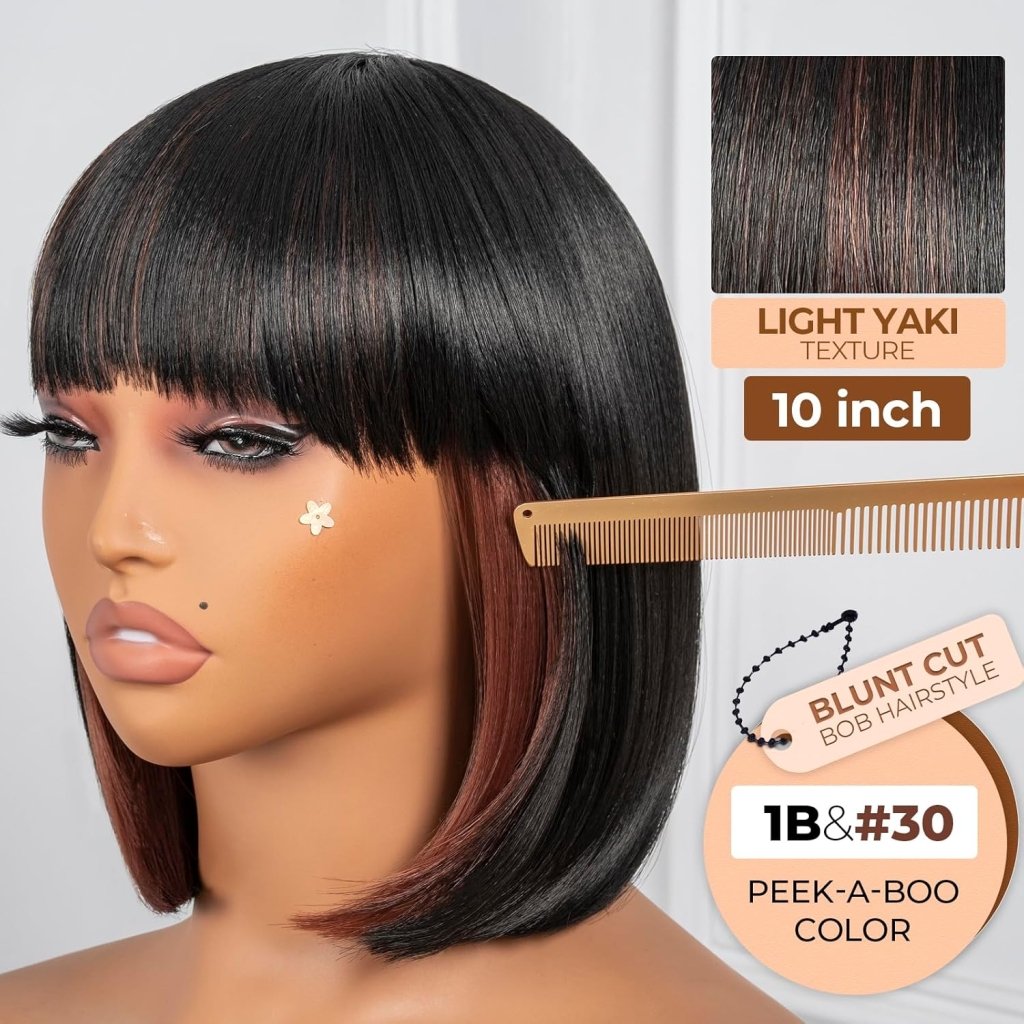 Bob Wig With Bangs Short Bob Wig For Black Women Light Yaki Straight Human hair Wigs - Wigtrends