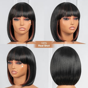 Bob Wig With Bangs Short Bob Wig For Black Women Light Yaki Straight Human hair Wigs - Wigtrends