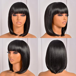Bob Wig With Bangs Short Bob Wig For Black Women Light Yaki Straight Human hair Wigs - Wigtrends