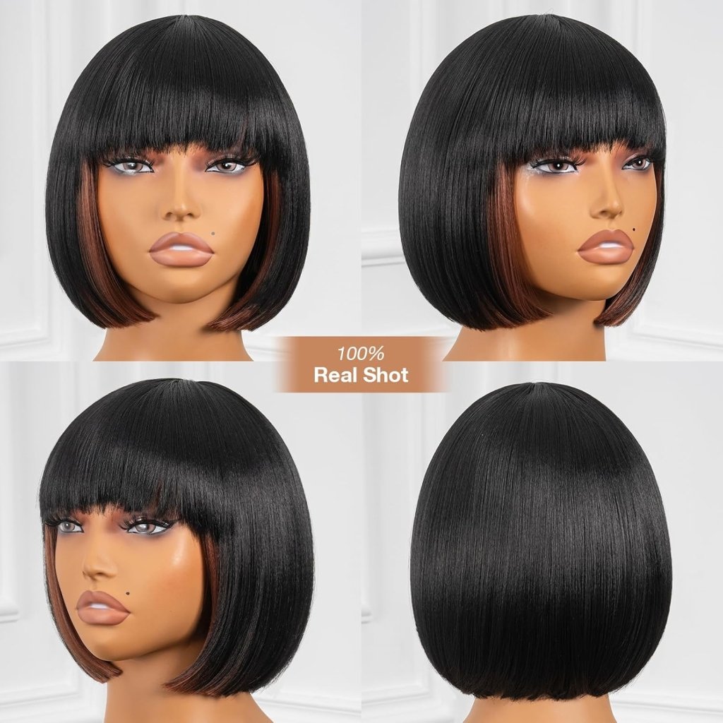 Bob Wig With Bangs Short Bob Wig For Black Women Light Yaki Straight Human hair Wigs - Wigtrends