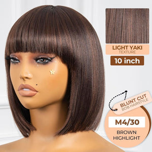 Bob Wig With Bangs Short Bob Wig For Black Women Light Yaki Straight Human hair Wigs - Wigtrends