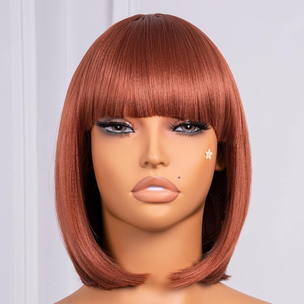 Bob Wig With Bangs Short Bob Wig For Black Women Light Yaki Straight Human hair Wigs - Wigtrends