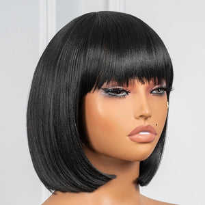 Bob Wig With Bangs Short Bob Wig For Black Women Light Yaki Straight Human hair Wigs - Wigtrends
