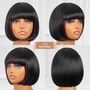 Bob Wig With Bangs Short Bob Wig For Black Women Light Yaki Straight Human hair Wigs - Wigtrends