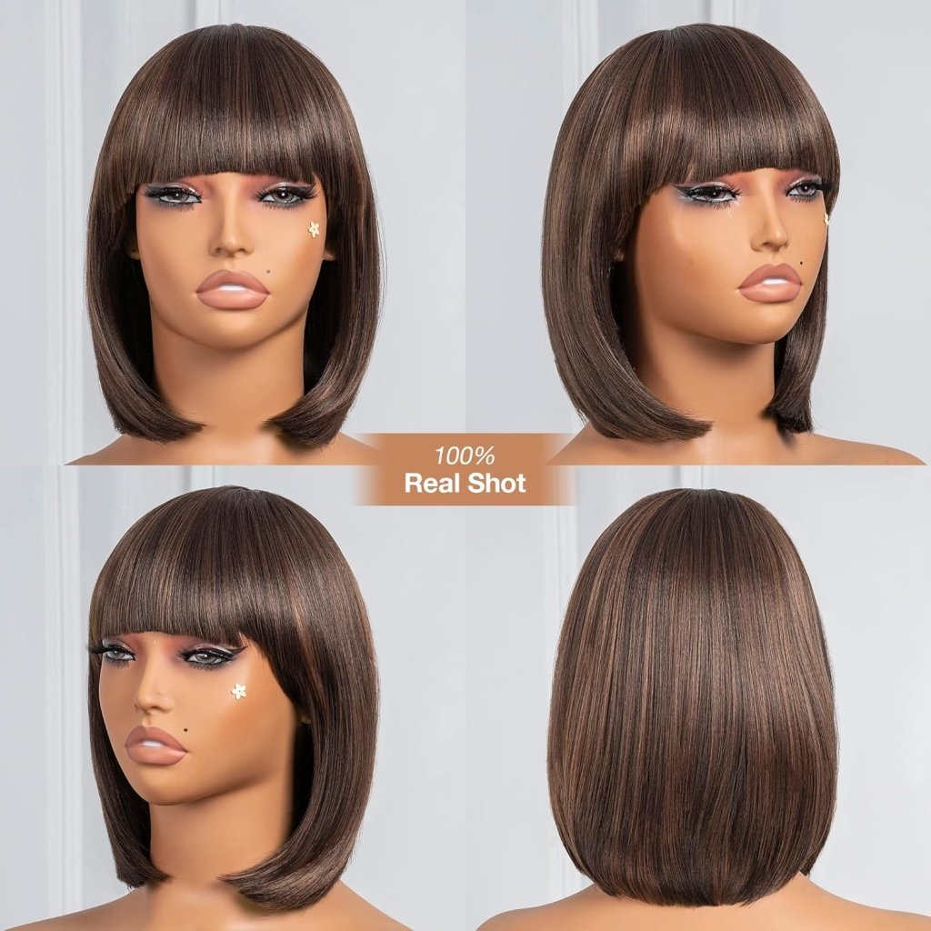 Bob Wig With Bangs Short Bob Wig For Black Women Light Yaki Straight Human hair Wigs - Wigtrends