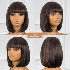 Bob Wig With Bangs Short Bob Wig For Black Women Light Yaki Straight Human hair Wigs - Wigtrends