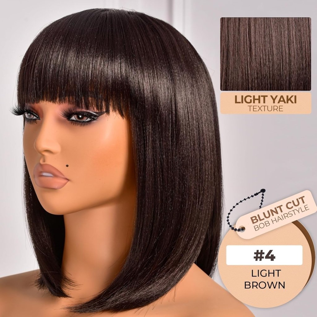 Bob Wig With Bangs Short Bob Wig For Black Women Light Yaki Straight Human hair Wigs - Wigtrends