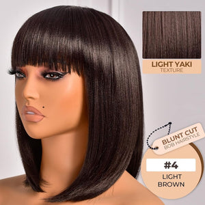Bob Wig With Bangs Short Bob Wig For Black Women Light Yaki Straight Human hair Wigs - Wigtrends