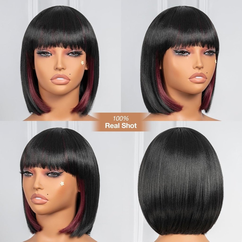 Bob Wig With Bangs Short Bob Wig For Black Women Light Yaki Straight Human hair Wigs - Wigtrends