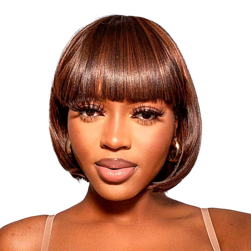 Bob Wig With Bangs Short Bob Wig For Black Women Light Yaki Straight Human hair Wigs - Wigtrends