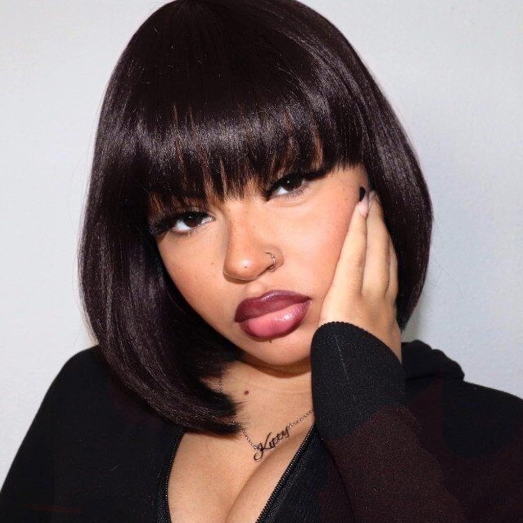 Bob Wig With Bangs Short Bob Wig For Black Women Light Yaki Straight Human hair Wigs - Wigtrends