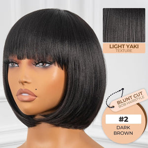 Bob Wig With Bangs Short Bob Wig For Black Women Light Yaki Straight Human hair Wigs - Wigtrends