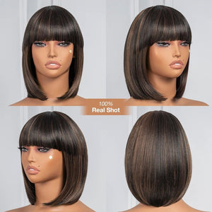 Bob Wig With Bangs Short Bob Wig For Black Women Light Yaki Straight Human hair Wigs - Wigtrends