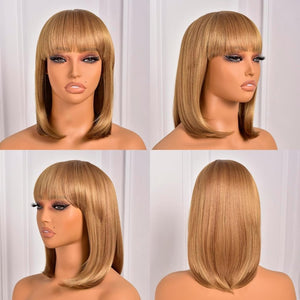 Bob Wig With Bangs Short Bob Wig For Black Women Light Yaki Straight Human hair Wigs - Wigtrends