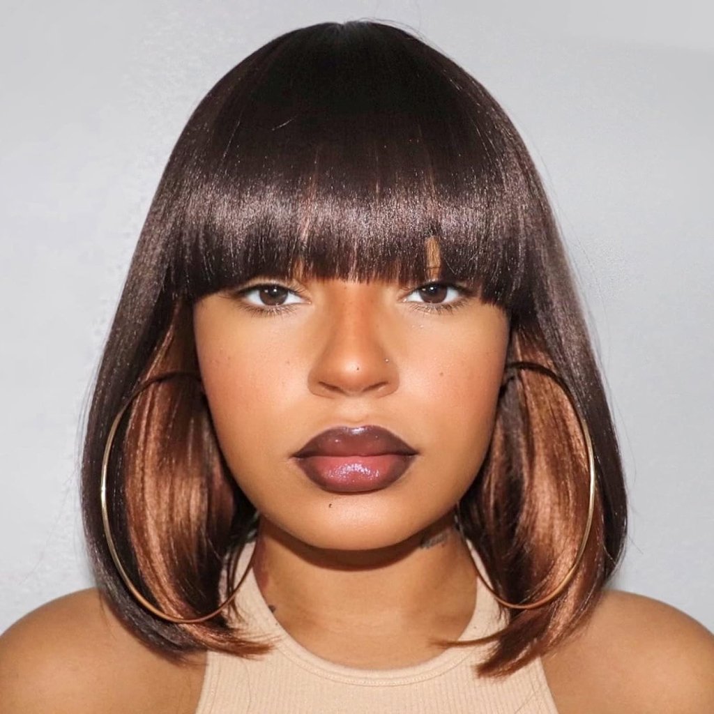 Bob Wig With Bangs Short Bob Wig For Black Women Light Yaki Straight Human hair Wigs - Wigtrends