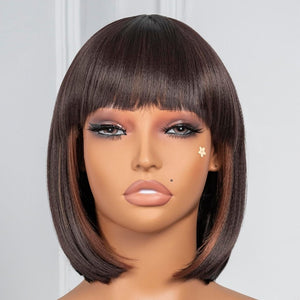 Bob Wig With Bangs Short Bob Wig For Black Women Light Yaki Straight Human hair Wigs - Wigtrends