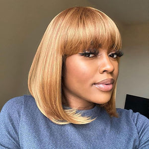 Bob Wig With Bangs Short Bob Wig For Black Women Light Yaki Straight Human hair Wigs - Wigtrends
