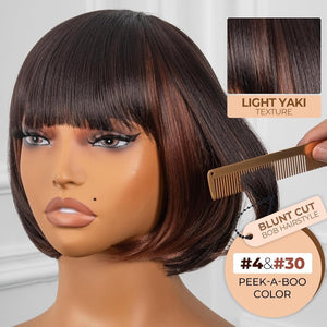 Bob Wig With Bangs Short Bob Wig For Black Women Light Yaki Straight Human hair Wigs - Wigtrends