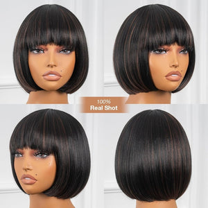 Bob Wig With Bangs Short Bob Wig For Black Women Light Yaki Straight Human hair Wigs - Wigtrends