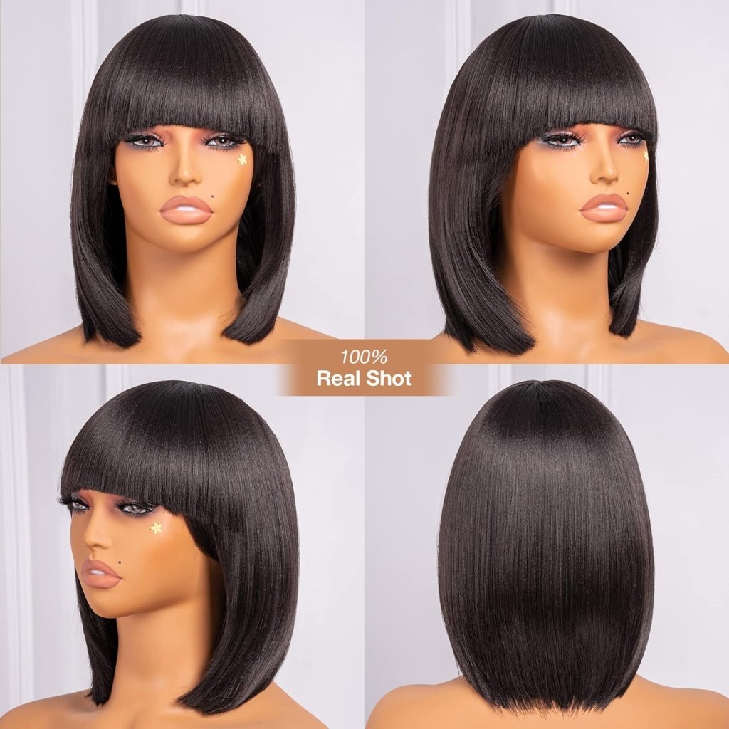 Bob Wig With Bangs Short Bob Wig For Black Women Light Yaki Straight Human hair Wigs - Wigtrends