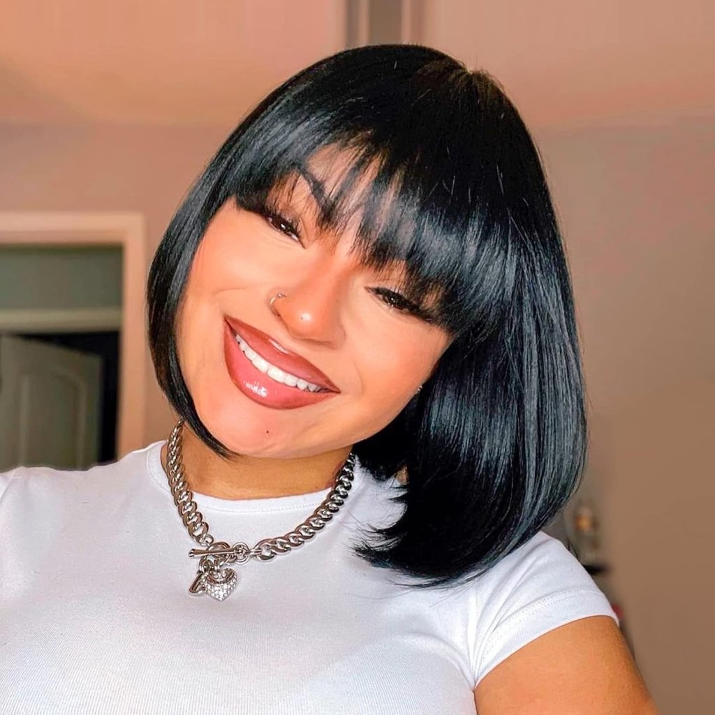 Bob Wig With Bangs Short Bob Wig For Black Women Light Yaki Straight Human hair Wigs - Wigtrends