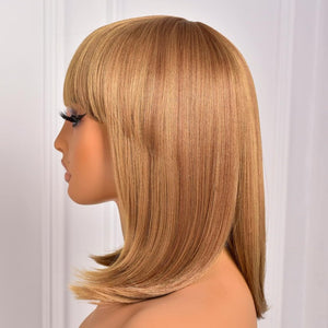 Bob Wig With Bangs Short Bob Wig For Black Women Light Yaki Straight Human hair Wigs - Wigtrends