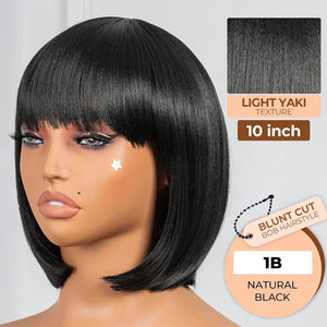 Bob Wig With Bangs Short Bob Wig For Black Women Light Yaki Straight Human hair Wigs - Wigtrends