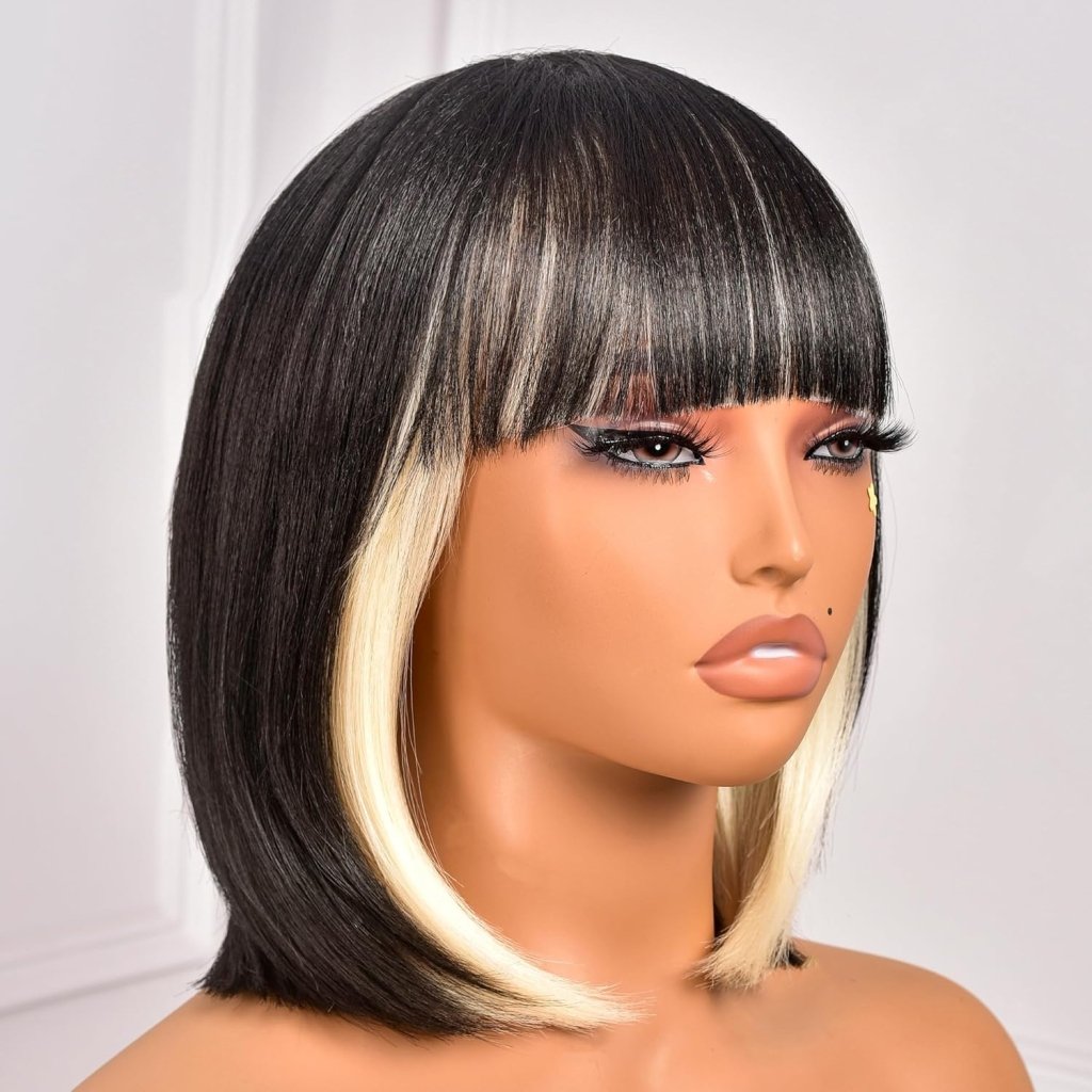 Bob Wig With Bangs Short Bob Wig For Black Women Light Yaki Straight Human hair Wigs - Wigtrends