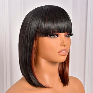 Bob Wig With Bangs Short Bob Wig For Black Women Light Yaki Straight Human hair Wigs - Wigtrends