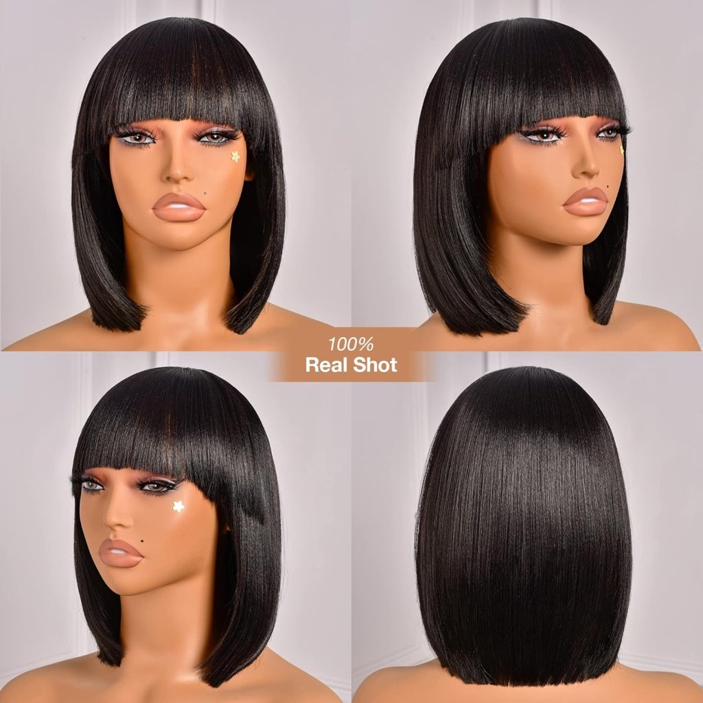 Bob Wig With Bangs Short Bob Wig For Black Women Light Yaki Straight Human hair Wigs - Wigtrends