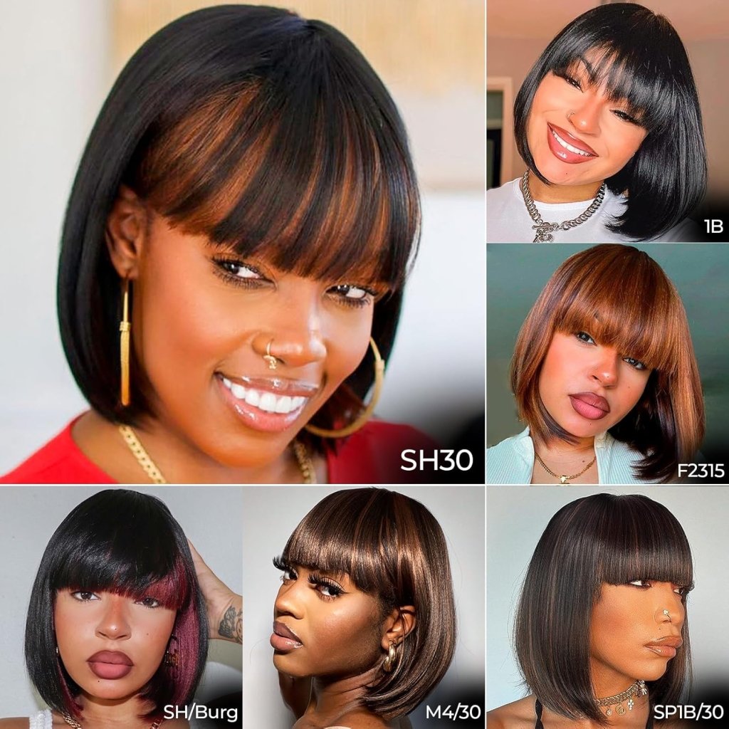 Bob Wig With Bangs Short Bob Wig For Black Women Light Yaki Straight Human hair Wigs - Wigtrends