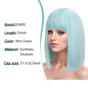 Bob Wig with Bangs Short Straight Wigs for Women Silver White Bob Hair Wig(12Inch) - Wigtrends