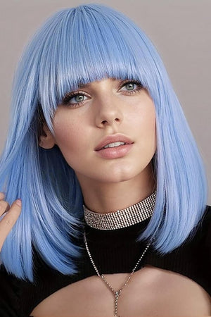 Bob Wig with Bangs Short Straight Wigs for Women Silver White Bob Hair Wig(12Inch) - Wigtrends