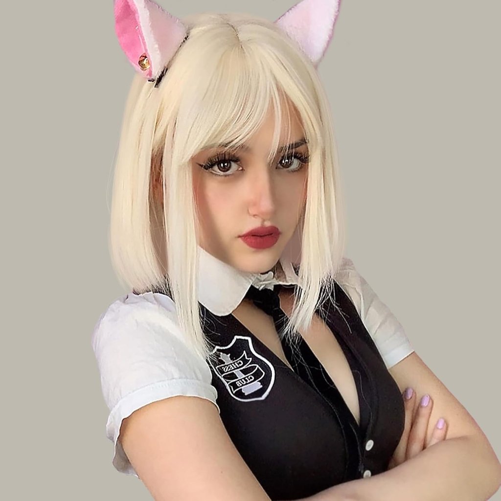 Bob Wig with Bangs Short Straight Wigs for Women Silver White Bob Hair Wig(12Inch) - Wigtrends