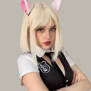 Bob Wig with Bangs Short Straight Wigs for Women Silver White Bob Hair Wig(12Inch) - Wigtrends